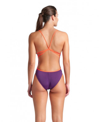 W SWIMSUIT LACE BACK SOLID PLUM-BRIGHT CORAL 