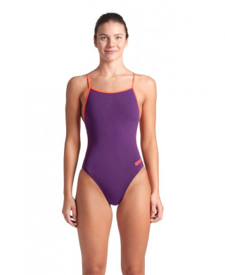 W SWIMSUIT LACE BACK SOLID PLUM-BRIGHT CORAL 