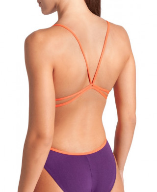 W SWIMSUIT LACE BACK SOLID PLUM-BRIGHT CORAL 