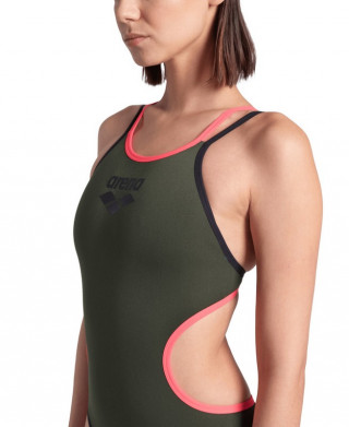 W ARENA ONE DOUBLE CROSS BACK ONE PIECE DARK SAGE-BLACK-FLUO RED 