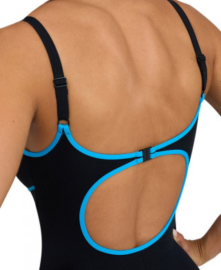 WOMENS ARENA TANIA CLIP BACK SWIMSUIT ONE PIECE BLACK-TURQUOISE ŽENSKI KUPAĆI KOSTIM 