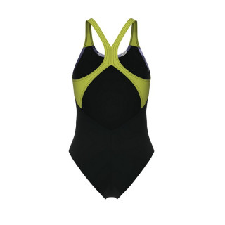 WUMENS ARENA WAVES BREAKING SWIMSUIT V BACK BLACK MULTI-BLACK-SOFT GREEN ŽENSKI KUPAĆI KOSTIM 