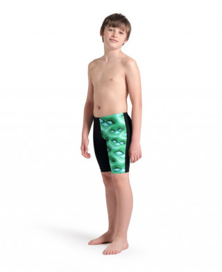 BOYS ARENA LOGO GRAPHIC SWIM JAMMER BLACK-SOFT GREEN MULTI 