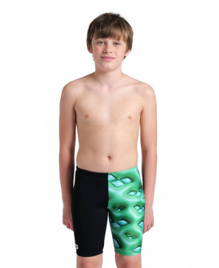 BOYS ARENA LOGO GRAPHIC SWIM JAMMER BLACK-SOFT GREEN MULTI 