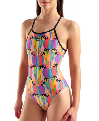 W ARENA TROPICAL DELIGHT SWIMSUIT THE BACK MULTI PINK-BLACK 