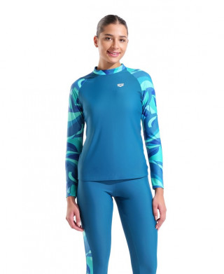 W ARENA SWIM L/S RASH VEST ALLOVER TR 