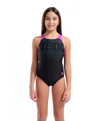 G ARENA PAINTERLY SWIMSUIT BLACK-VERY FUCHSIA 
