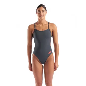 WOMENS TEAM SWIMSUIT CHALLENGE SOLID 504-ASPHALT-BRIGHT CORAL 