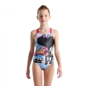 G SWIMSUIT GRAFFITI PRINT BLACK-FREAK ROSE 