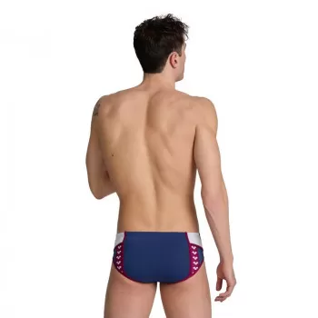 MENS ARENA ICONS SWIM BRIEFS PANEL NAVY-BLUE COSMO-WHITE-RED-FAND 