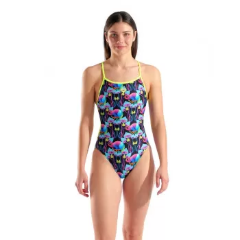 W ARENA MULTI CHAMELEONS SWIMSUIT LACE BACK MULTI BLACK-ARTIC  LIME 