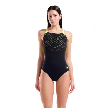 W ARENA GRAPHIC SWIMSUIT SWIM BLACK-ARTIC LIME 