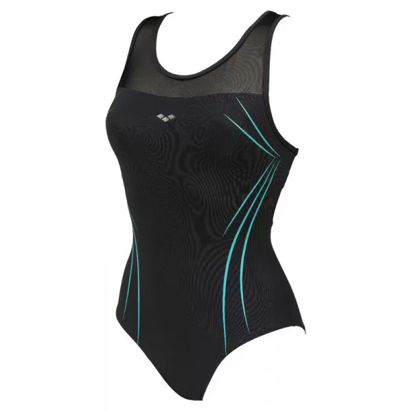 W JULIE CROSS BACK ONE PIECE BLACK MLT 