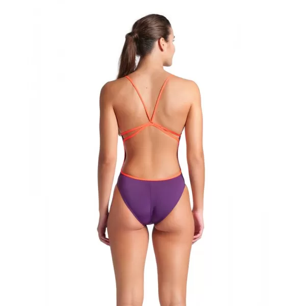 W SWIMSUIT LACE BACK SOLID PLUM-BRIGHT CORAL 