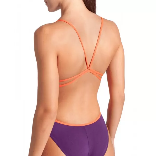 W SWIMSUIT LACE BACK SOLID PLUM-BRIGHT CORAL 