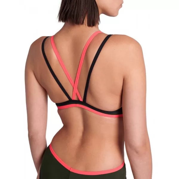 W ARENA ONE DOUBLE CROSS BACK ONE PIECE DARK SAGE-BLACK-FLUO RED 