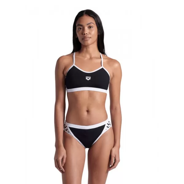 WOMENS ARENA ICONS BIKINI CROSS BACK SOLID BLACK-WHITE 
