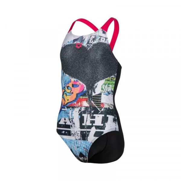 G SWIMSUIT GRAFFITI PRINT BLACK-FREAK ROSE 