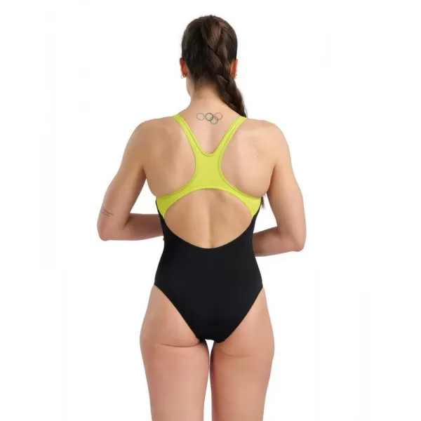 WOMENS SWIMSUIT SWIM PRO BACK GRAPHIC BLACK-SOFT GREEN 