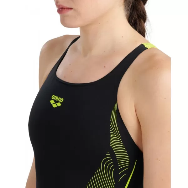 WOMENS SWIMSUIT SWIM PRO BACK GRAPHIC BLACK-SOFT GREEN 