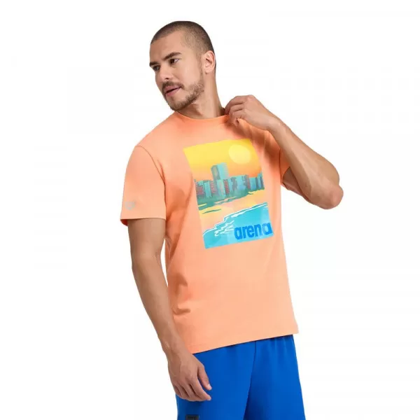 MENS T-SHIRT SOLID COTTON LIGHT NESPOLA-SUNSET 