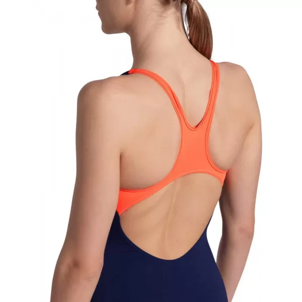WOMENS ARENA REFLECTING SWIMSUIT SWIM PRO BACK NAVY-BRIGHT CORAL 