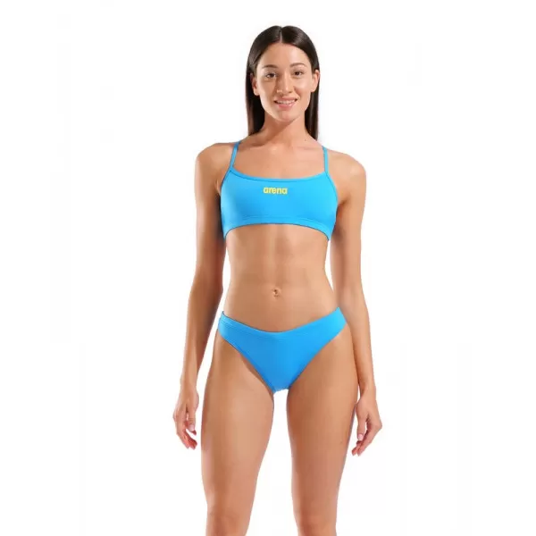 W ARENA BIKINI BANDEAU SOLID TURQUOISE-YELLOW STAR 