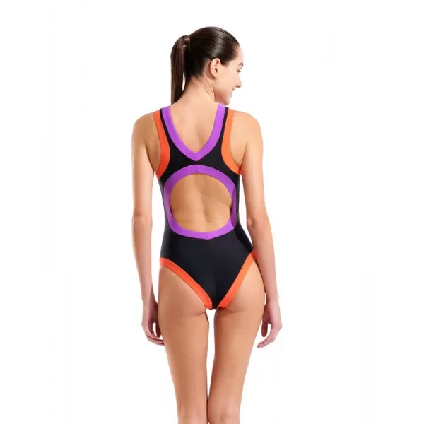 W ARENA BOLD LINES SWIMSUIT  BLACK-CALYPSO CORAL 