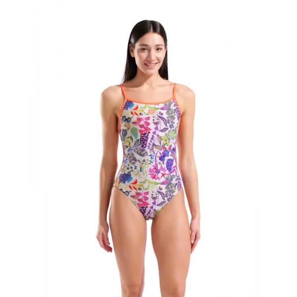 W ARENA PAINTING SWIMSUIT LACE BACK MULTI-BRIGHT CORAL 