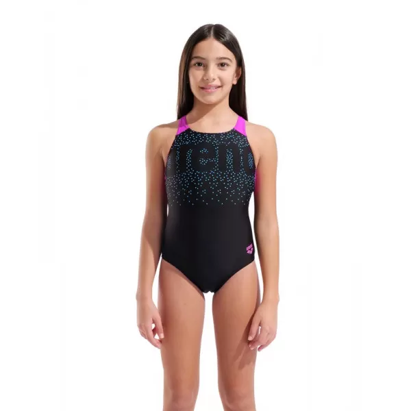 G ARENA PAINTERLY SWIMSUIT BLACK-VERY FUCHSIA 