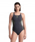 WOMENS ARENA REFLECTING SWIMSUIT SWIM PRO BACK ASPHALT-SOFT GREEN 