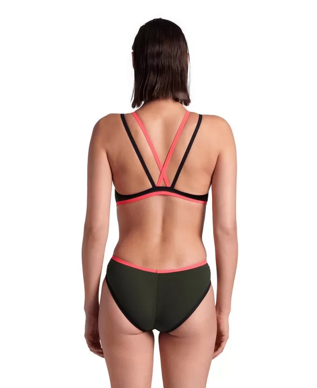 W ARENA ONE DOUBLE CROSS BACK ONE PIECE DARK SAGE-BLACK-FLUO RED 