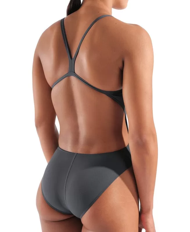WOMENS TEAM SWIMSUIT CHALLENGE SOLID 504-ASPHALT-BRIGHT CORAL 