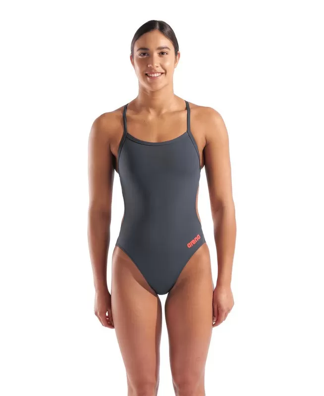 WOMENS TEAM SWIMSUIT CHALLENGE SOLID 504-ASPHALT-BRIGHT CORAL 
