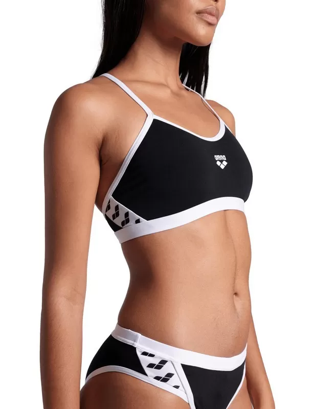WOMENS ARENA ICONS BIKINI CROSS BACK SOLID BLACK-WHITE 