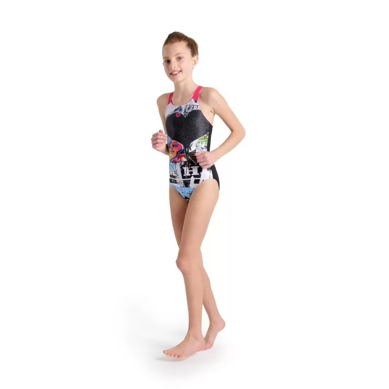 G SWIMSUIT GRAFFITI PRINT BLACK-FREAK ROSE 