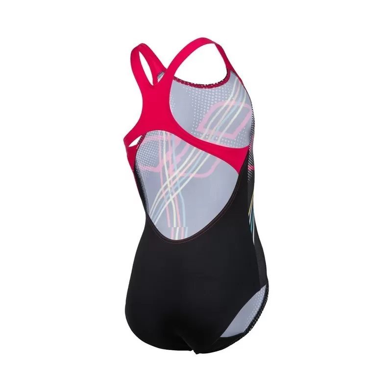 G SWIMSUIT SWIM PRO BACK LINES AND DOTS BLACK-FREAK ROSE 