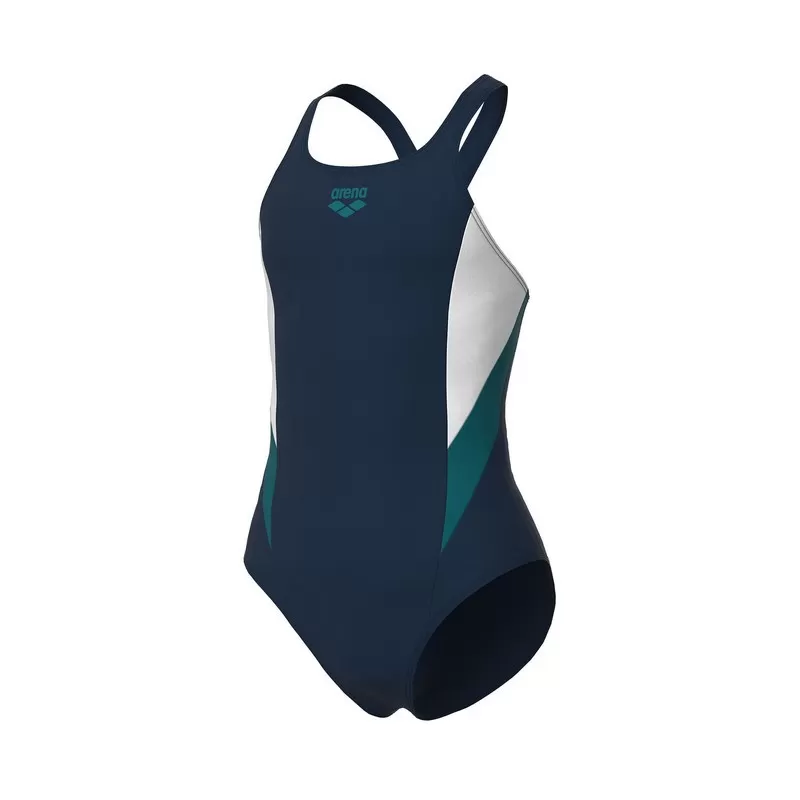 GIRLS ARENA SWIMSUIT V BACK PANEL NAVY-DEEP TEAL-WHITE 