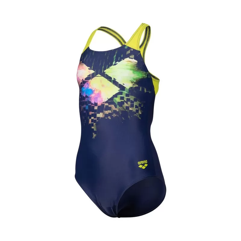 GIRLS ARENA MULTI PIXELS NEW SWIM PRO BACK L NAVY-SOFT GREEN 