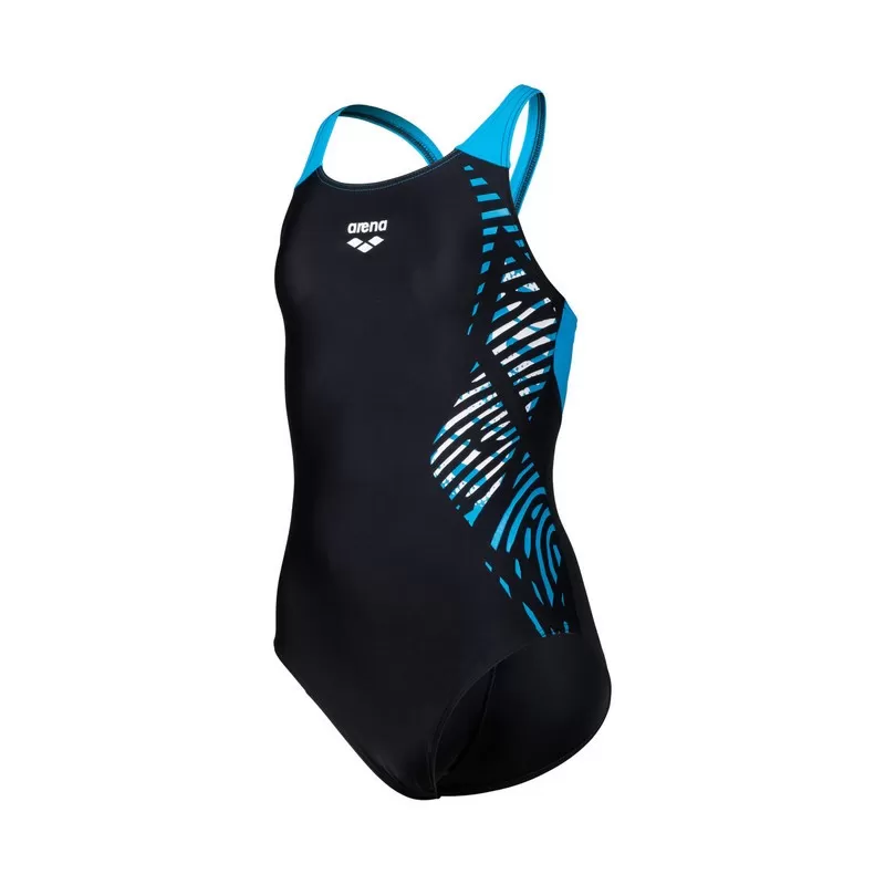 GIRLS ARENA VORTEX SWIMSUIT V BACK BLACK-TURQUOISE 