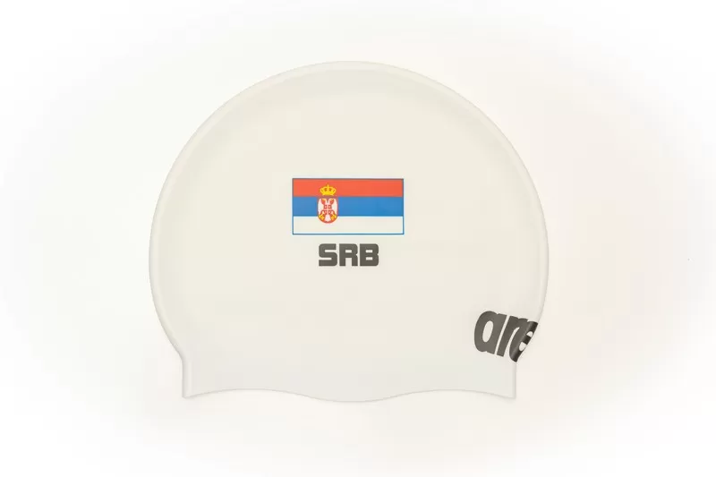 ARENA SERBIA WHITE FLAT SILICONE CAP SRBIJA KAPA ZA PLIVANJE 