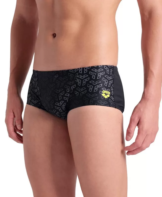 MENS ARENA MONOGRAM SWIMLOW WAIST SHORT BLACK MULTI-BLACK 