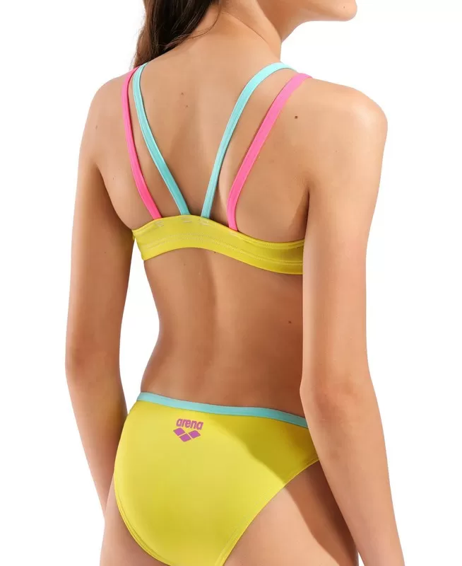 G ARENA LOGO SWIMSUIT TWO PIECES YELLOW STAR-PINK 