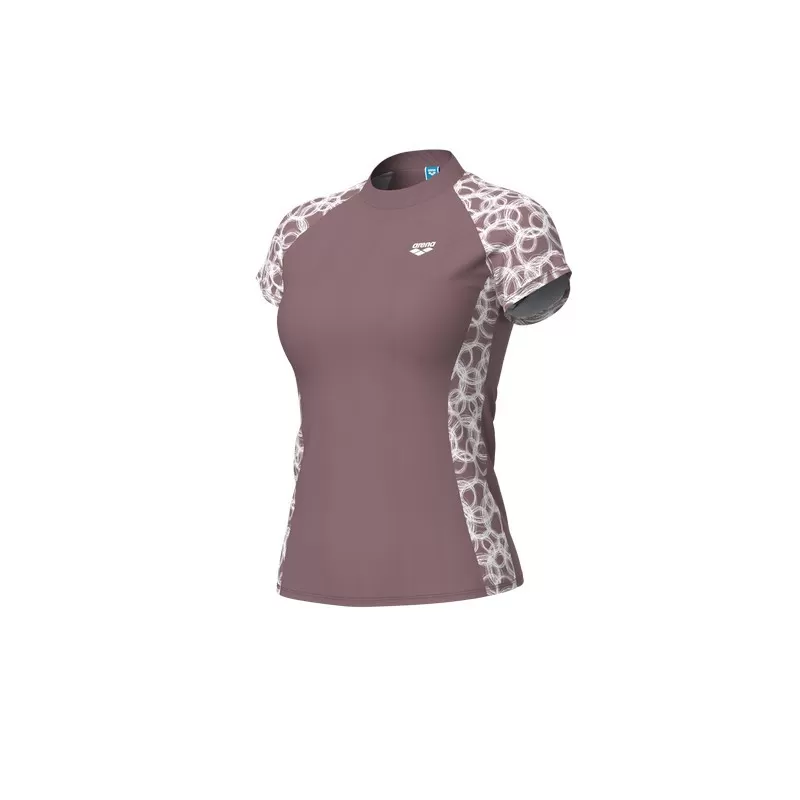 W ARENA SWIM S/S RASH VEST ALL SATIN PINK -WHITE 