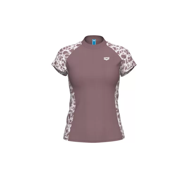 W ARENA SWIM S/S RASH VEST ALL SATIN PINK -WHITE 