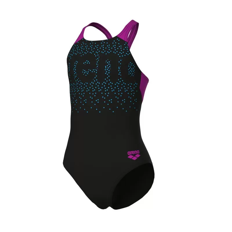 G ARENA PAINTERLY SWIMSUIT BLACK-VERY FUCHSIA 