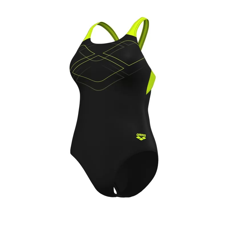 W ARENA GRAPHIC SWIMSUIT SWIM BLACK-ARTIC LIME 
