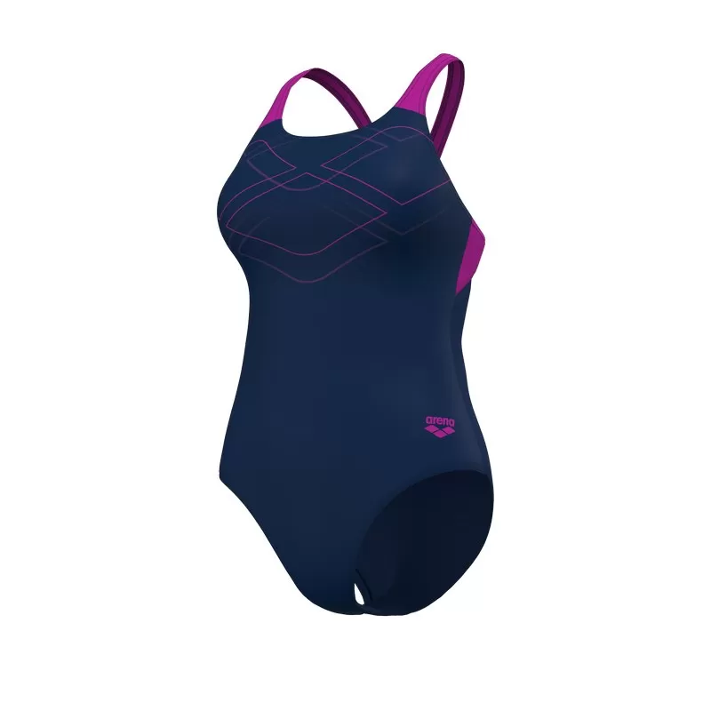 W ARENA GRAPHIC SWIMSUIT SWIM NAVY-VERY FUCHSIA 