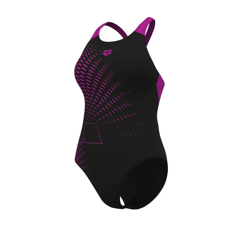 W ARENA GRAPHIC SWIMSUIT BLACK-VERY FUCHSIA 