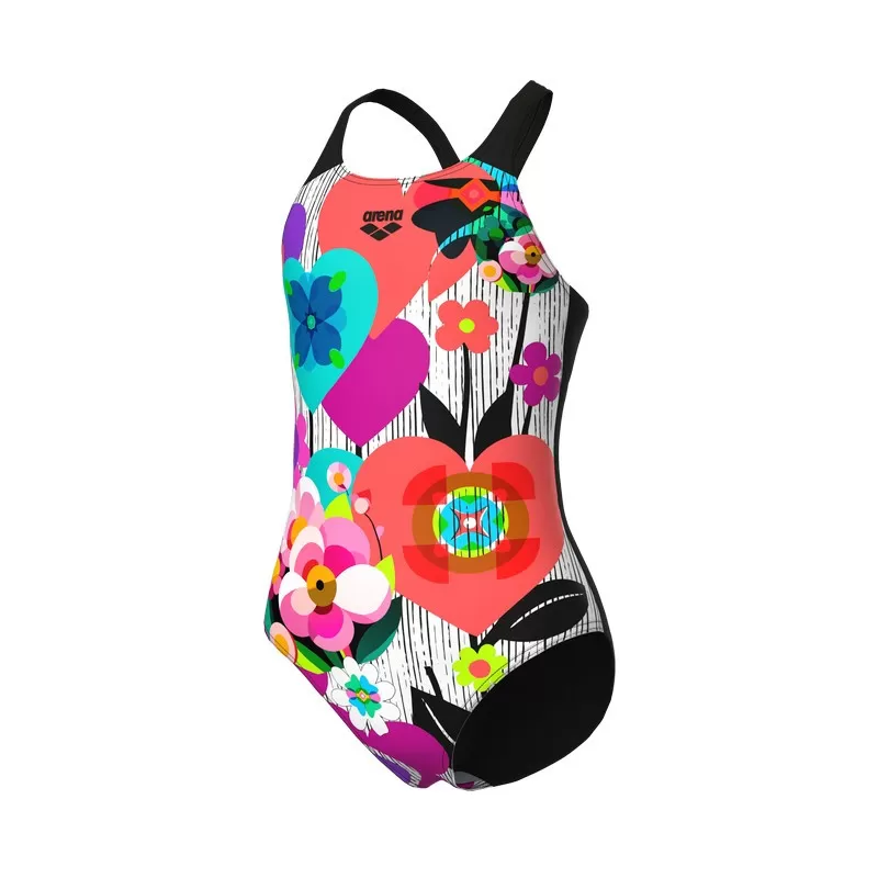 G ARENA ROSES SWIMSUIT V BACK ONE PIECE BLACK-WHITE MULTI 